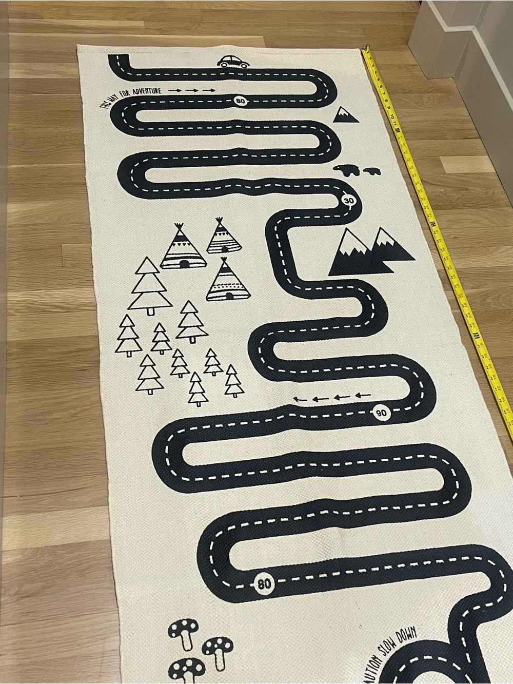 OYOY Adventure Road Play Rug Black & Cream Kids Car Track Rug